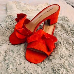 Who What Wear Tomato Red Ruffled Mules